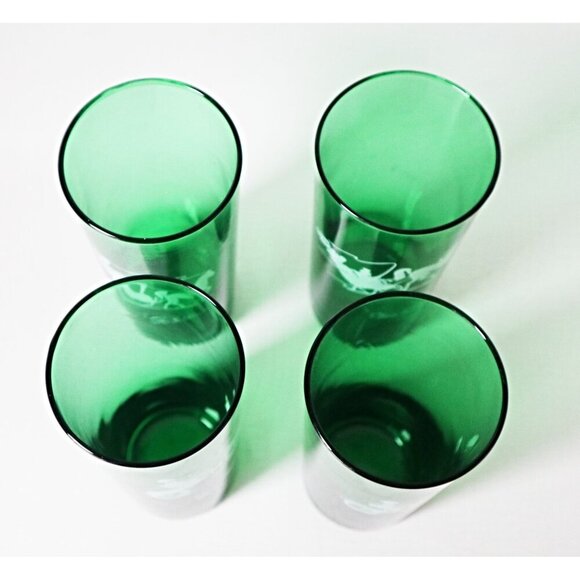 4 Vintage Forest Green Iced Tea Tumblers Anchor Hocking - Picture 4 of 6